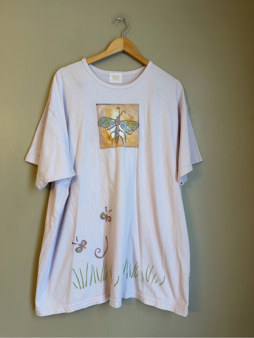 Blue Fish purple 100% Cotton Art T- Shirt Tunic USA Vintage 90’s Handpainted